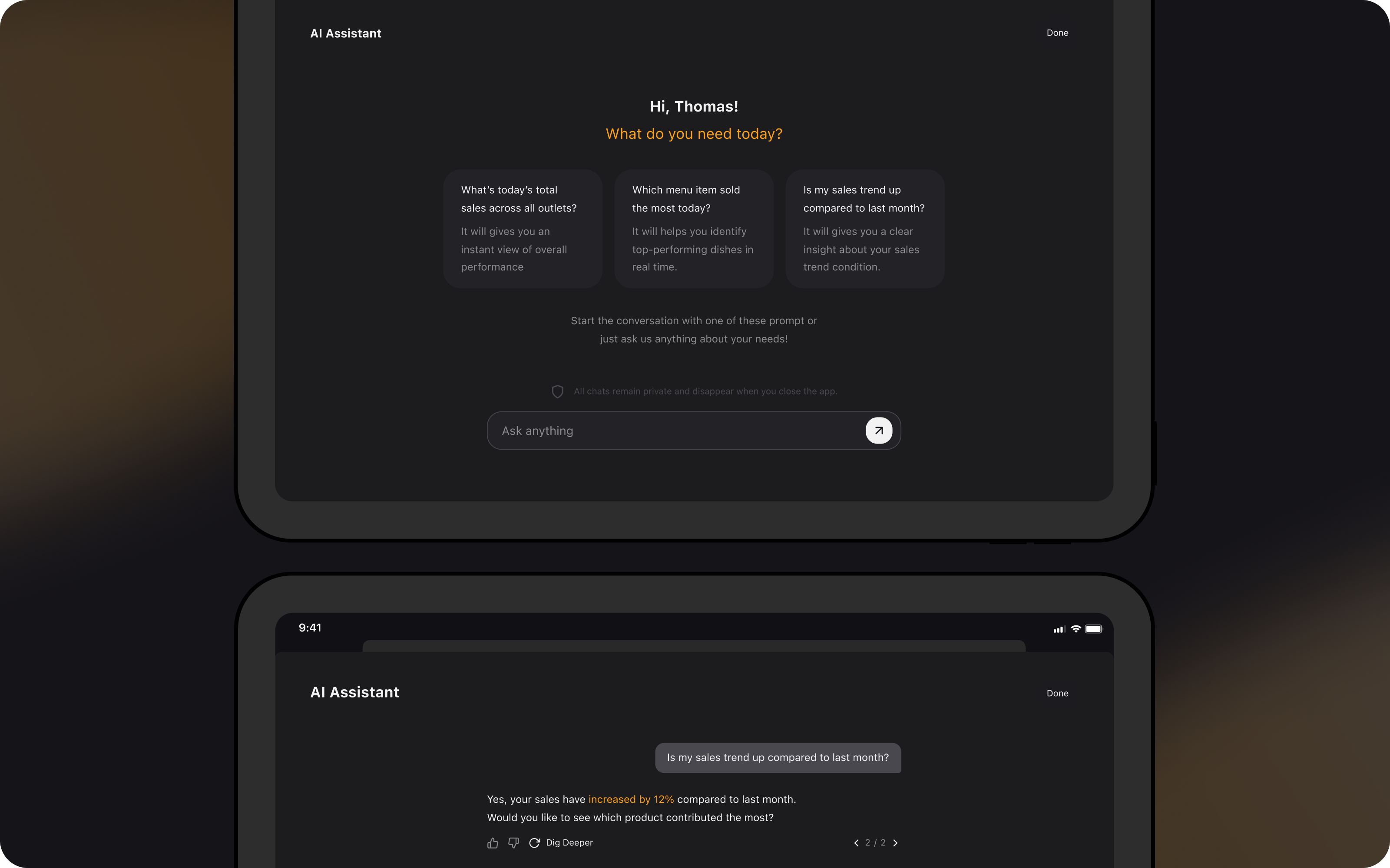 Monza Dashboard & AI Assistant — tampilan 2