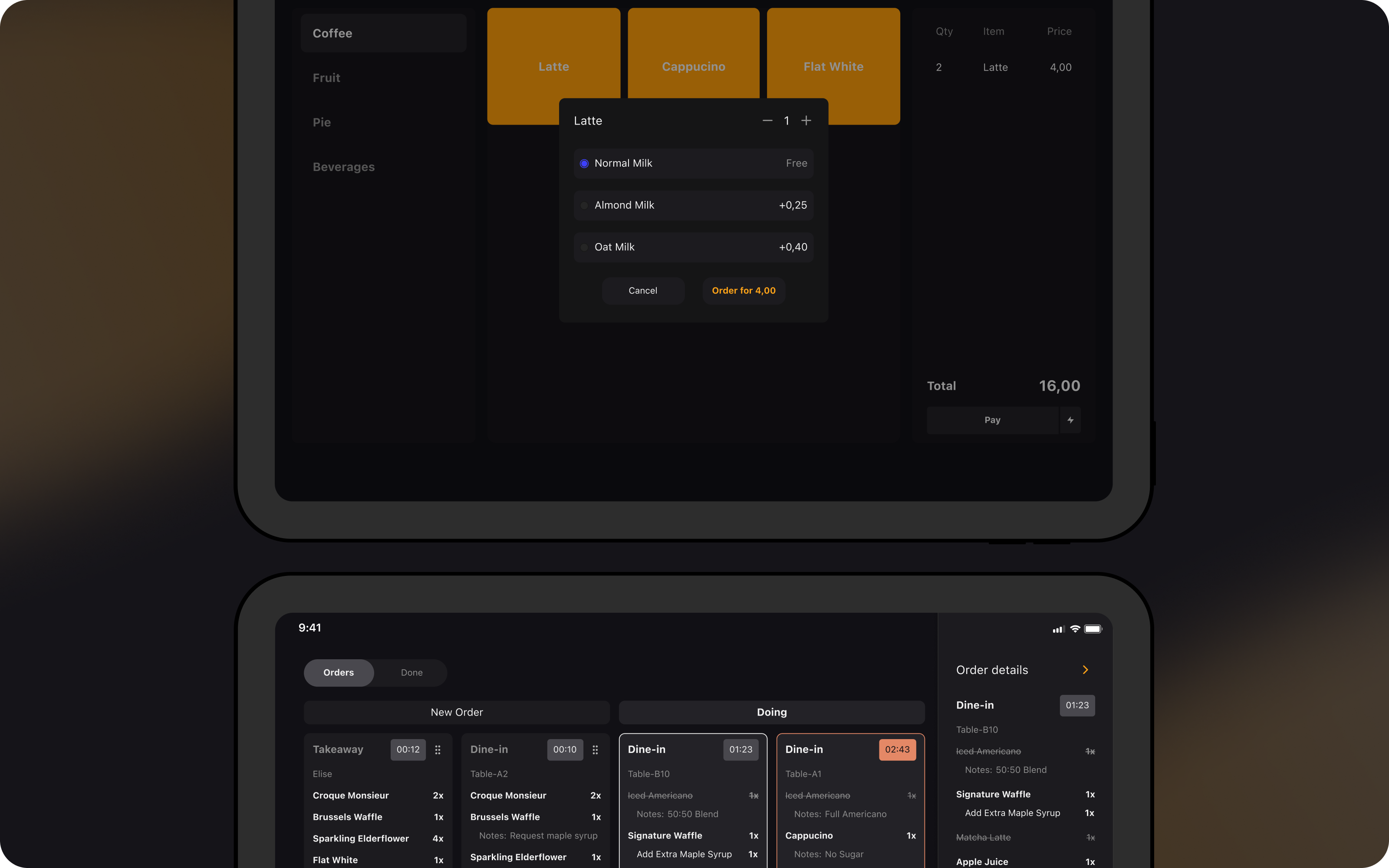 Monza POS & Kitchen Display — tampilan 1